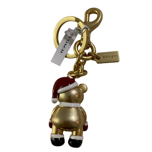 Coach Womens Keychain Santa Bear Bag Charm Gold New - Picture 2 of 2